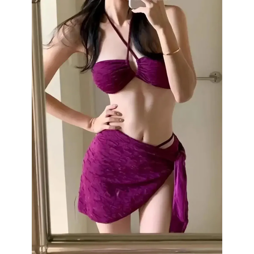 Strappy Halter Three-Piece Bikini Set - Harajuku Style - Swimsuits - 2