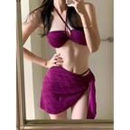 Strappy Halter Three-Piece Bikini Set - Harajuku Style - Swimsuits - 2