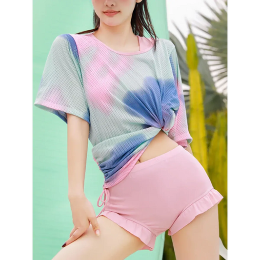 Tie Dye Three-Piece High Waisted Bikini Set - Swimsuits - Swimsuits - 2