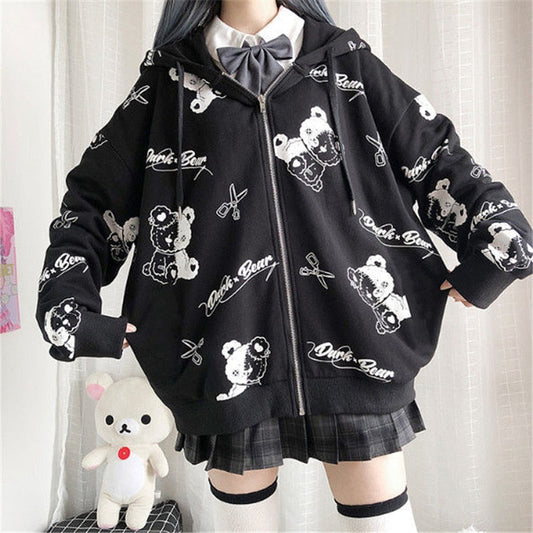 Harajuku Black Bear Hoodie - Sweaters - Coats & Jackets - 1 - 2024