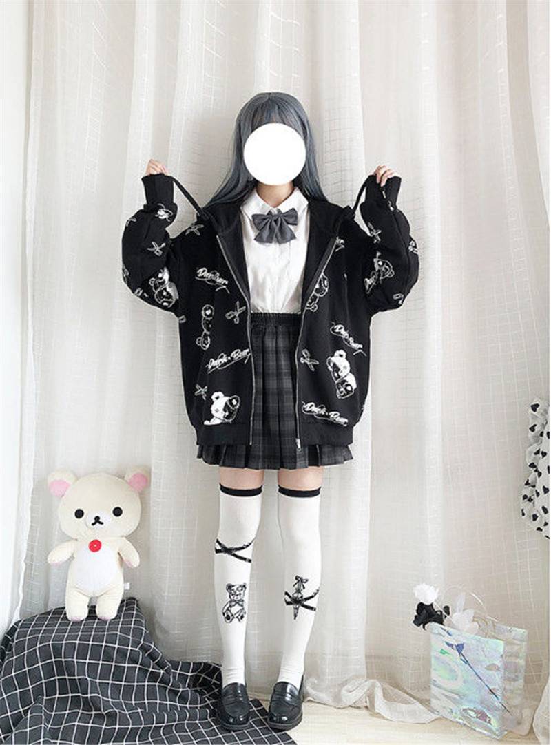 Harajuku Black Bear Hoodie - Sweaters - Coats & Jackets - 10 - 2024