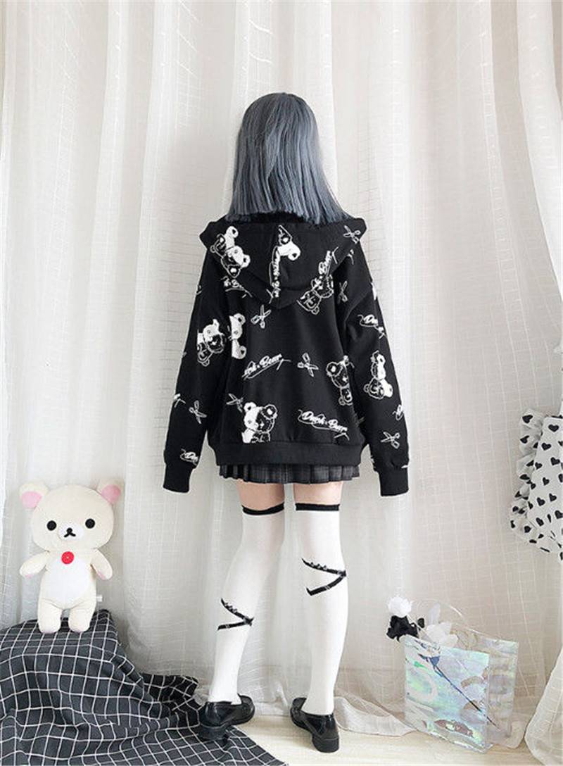 Harajuku Black Bear Hoodie - Sweaters - Coats & Jackets - 11 - 2024