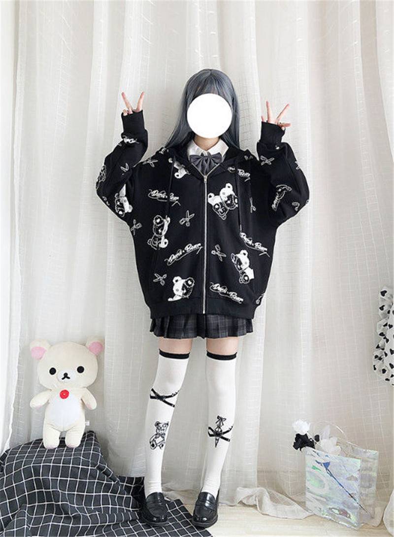 Harajuku Black Bear Hoodie - Sweaters - Coats & Jackets - 12 - 2024