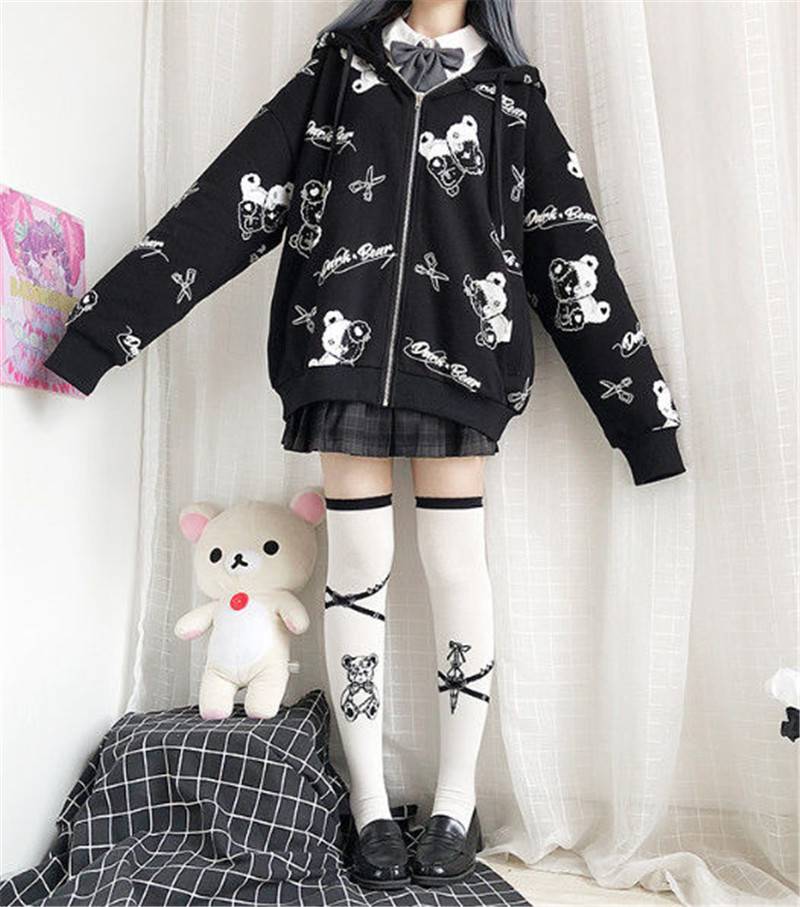 Harajuku Black Bear Hoodie - Sweaters - Coats & Jackets - 14 - 2024