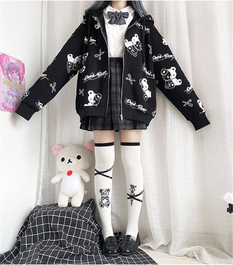 Harajuku Black Bear Hoodie - Sweaters - Coats & Jackets - 15 - 2024