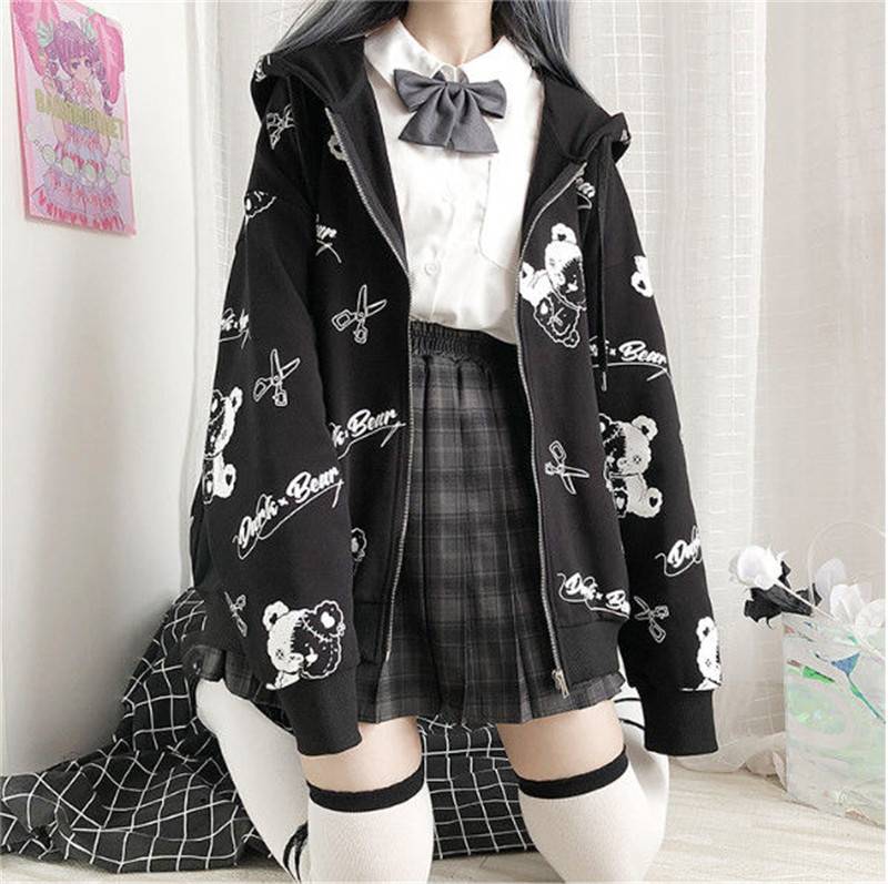 Harajuku Black Bear Hoodie - Sweaters - Coats & Jackets - 16 - 2024