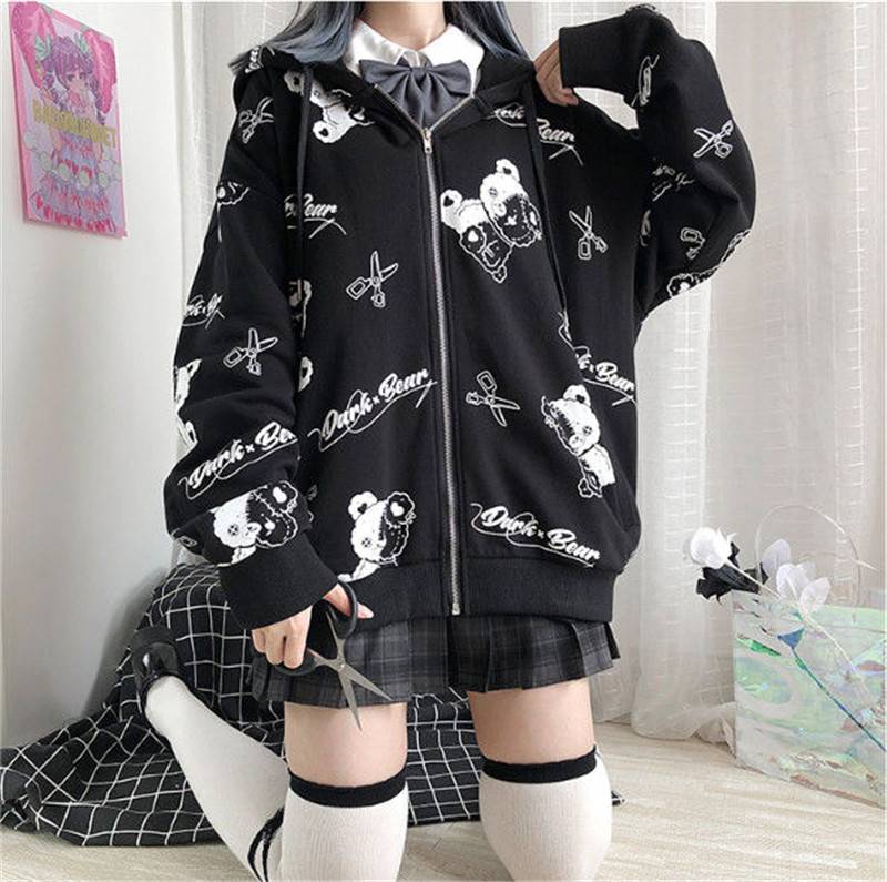 Harajuku Black Bear Hoodie - Sweaters - Coats & Jackets - 17 - 2024