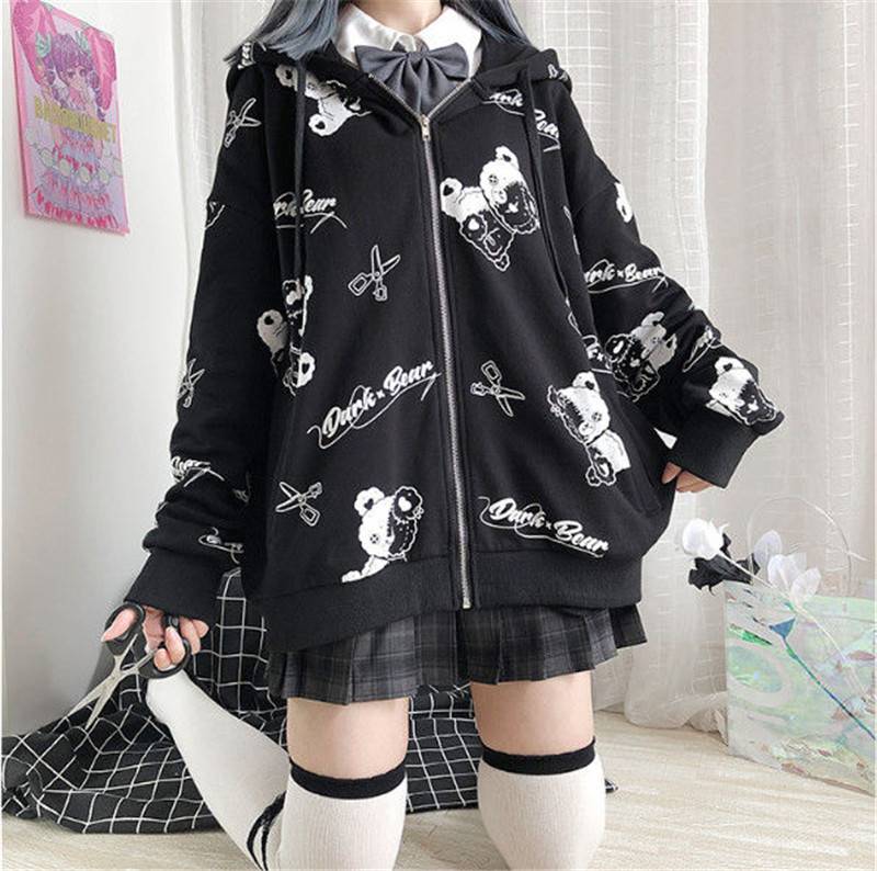 Harajuku Black Bear Hoodie - Sweaters - Coats & Jackets - 18 - 2024