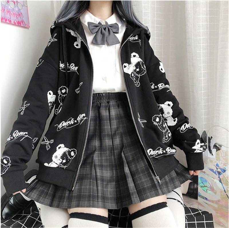 Harajuku Black Bear Hoodie - Sweaters - Coats & Jackets - 19 - 2024