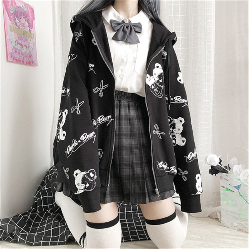 Harajuku Black Bear Hoodie - Sweaters - Coats & Jackets - 2 - 2024