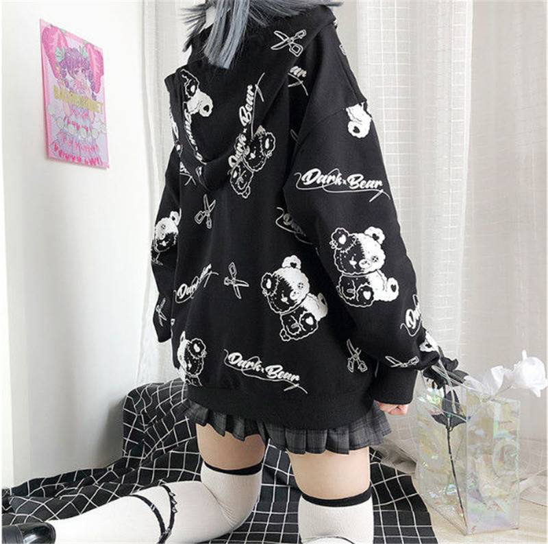 Harajuku Black Bear Hoodie - Sweaters - Coats & Jackets - 21 - 2024