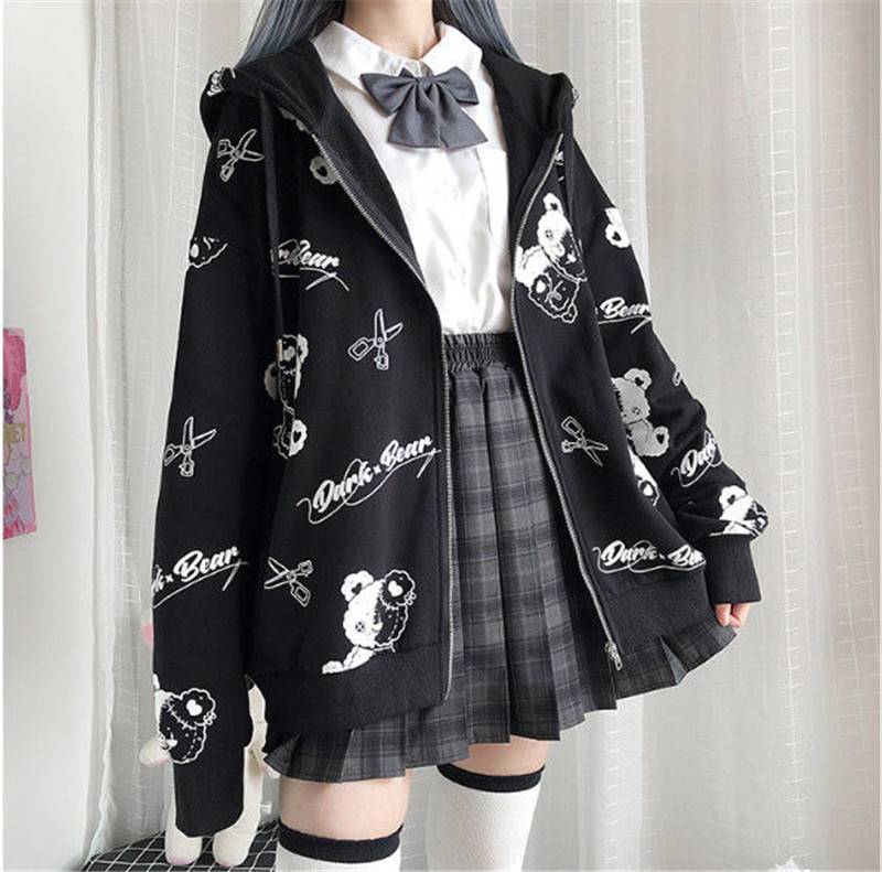 Harajuku Black Bear Hoodie - Sweaters - Coats & Jackets - 22 - 2024