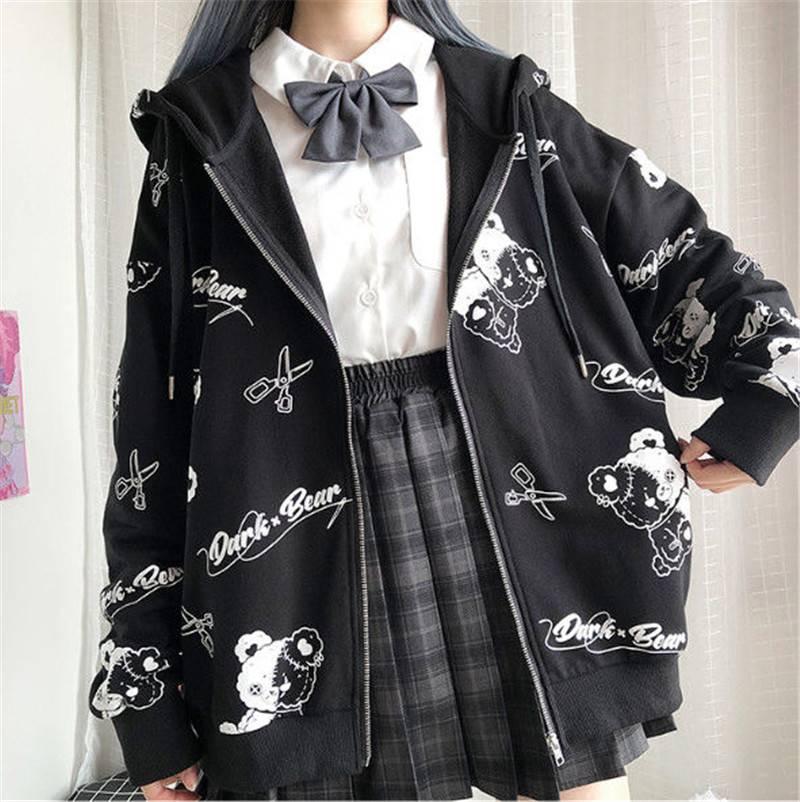 Harajuku Black Bear Hoodie - Sweaters - Coats & Jackets - 23 - 2024