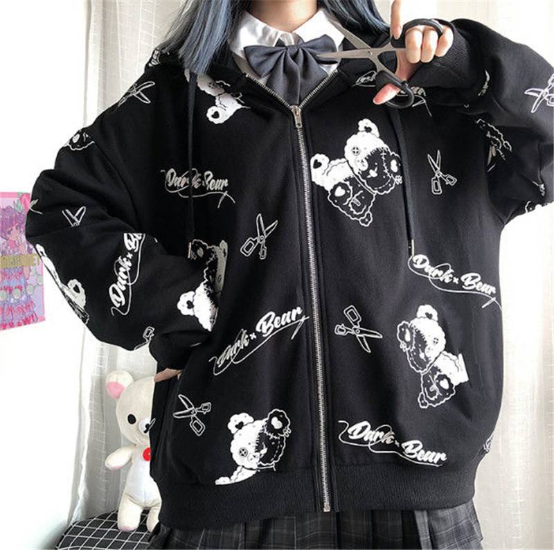 Harajuku Black Bear Hoodie - Sweaters - Coats & Jackets - 24 - 2024