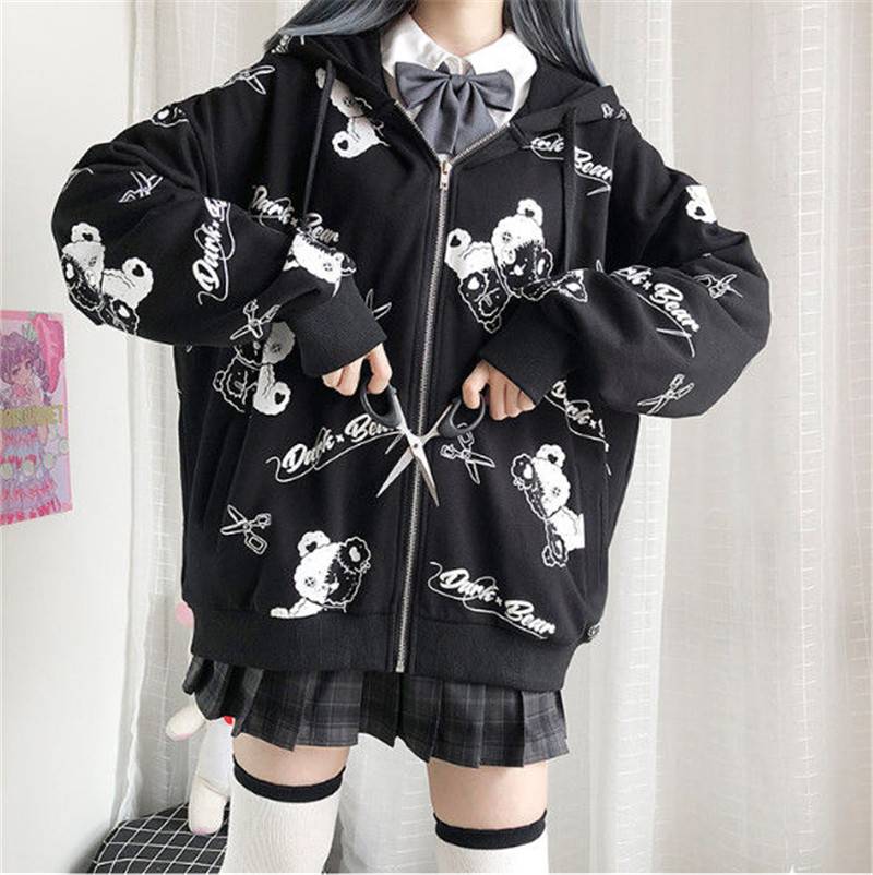 Harajuku Black Bear Hoodie - Sweaters - Coats & Jackets - 25 - 2024