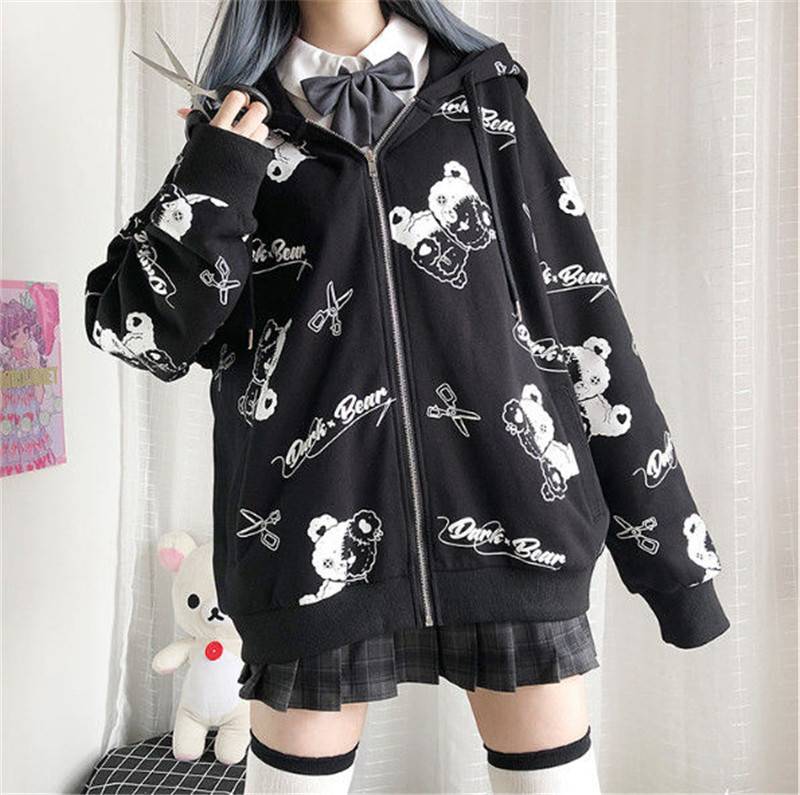 Harajuku Black Bear Hoodie - Sweaters - Coats & Jackets - 26 - 2024