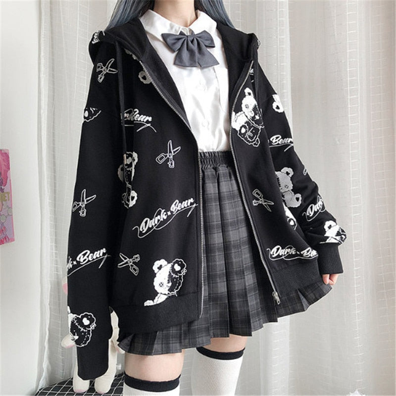 Harajuku Black Bear Hoodie - Sweaters - Coats & Jackets - 3 - 2024