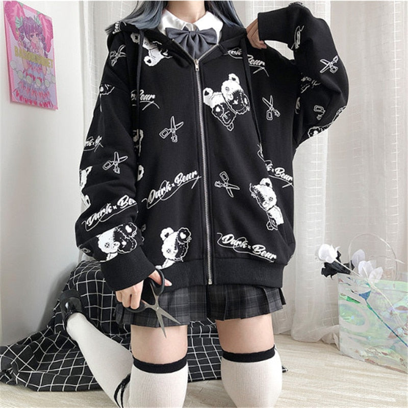 Harajuku Black Bear Hoodie - Sweaters - Coats & Jackets - 4 - 2024