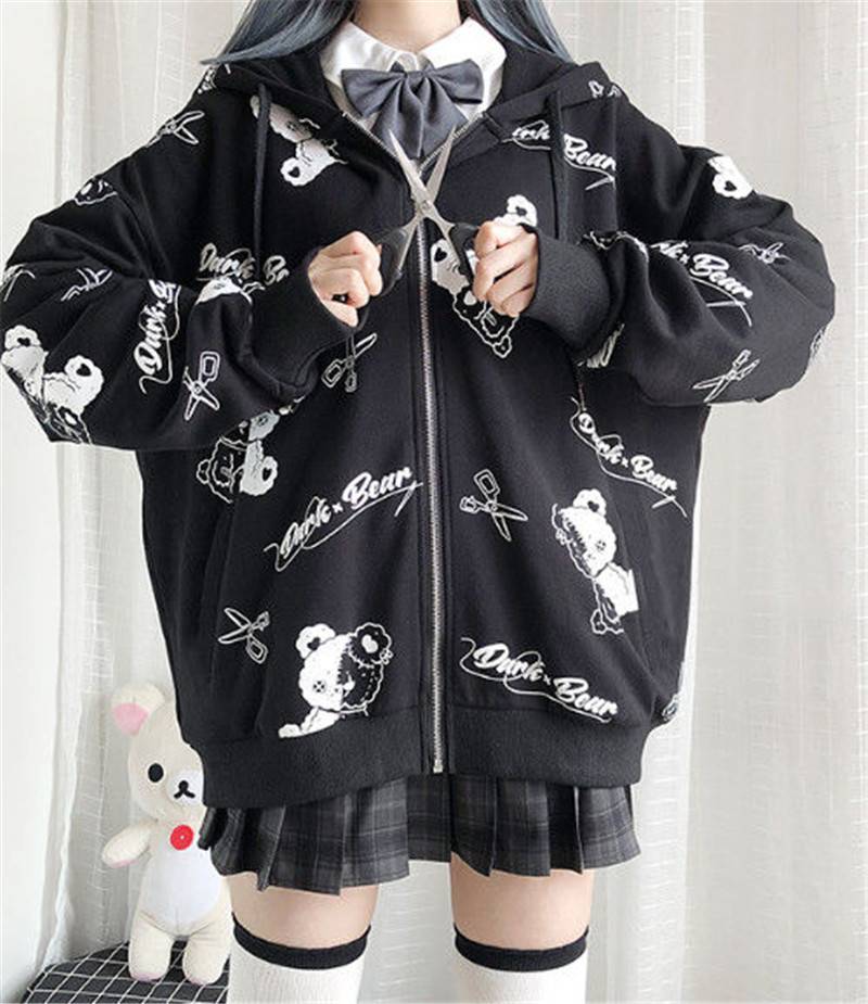 Harajuku Black Bear Hoodie - Sweaters - Coats & Jackets - 7 - 2024