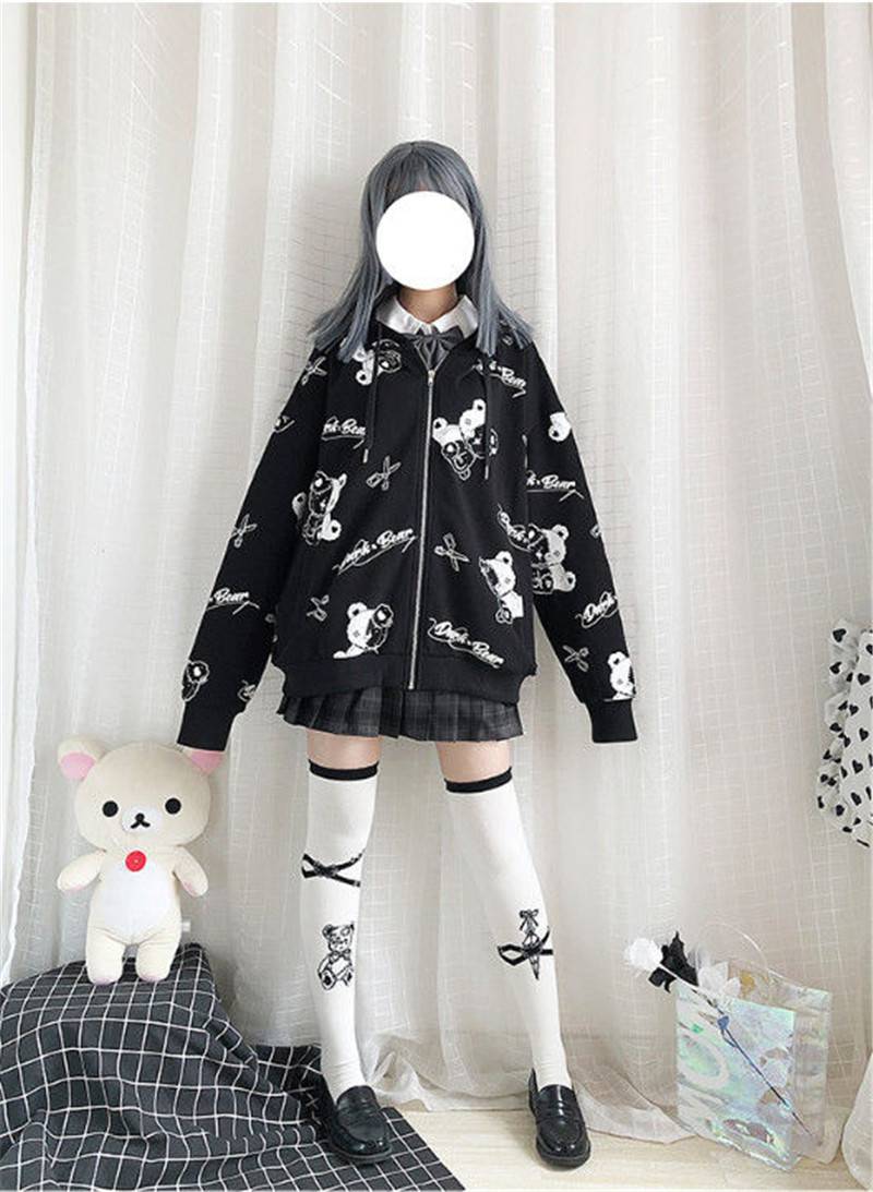 Harajuku Black Bear Hoodie - Sweaters - Coats & Jackets - 8 - 2024