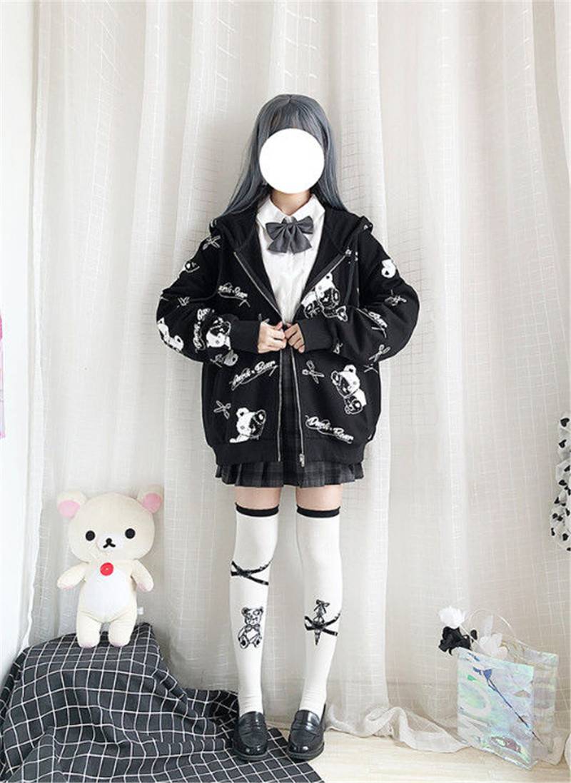 Harajuku Black Bear Hoodie - Sweaters - Coats & Jackets - 9 - 2024