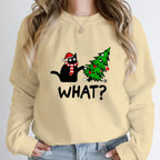’What?’ Black Cat Christmas Tree Sweatshirt - T-Shirts - Round - Sweaters - 9