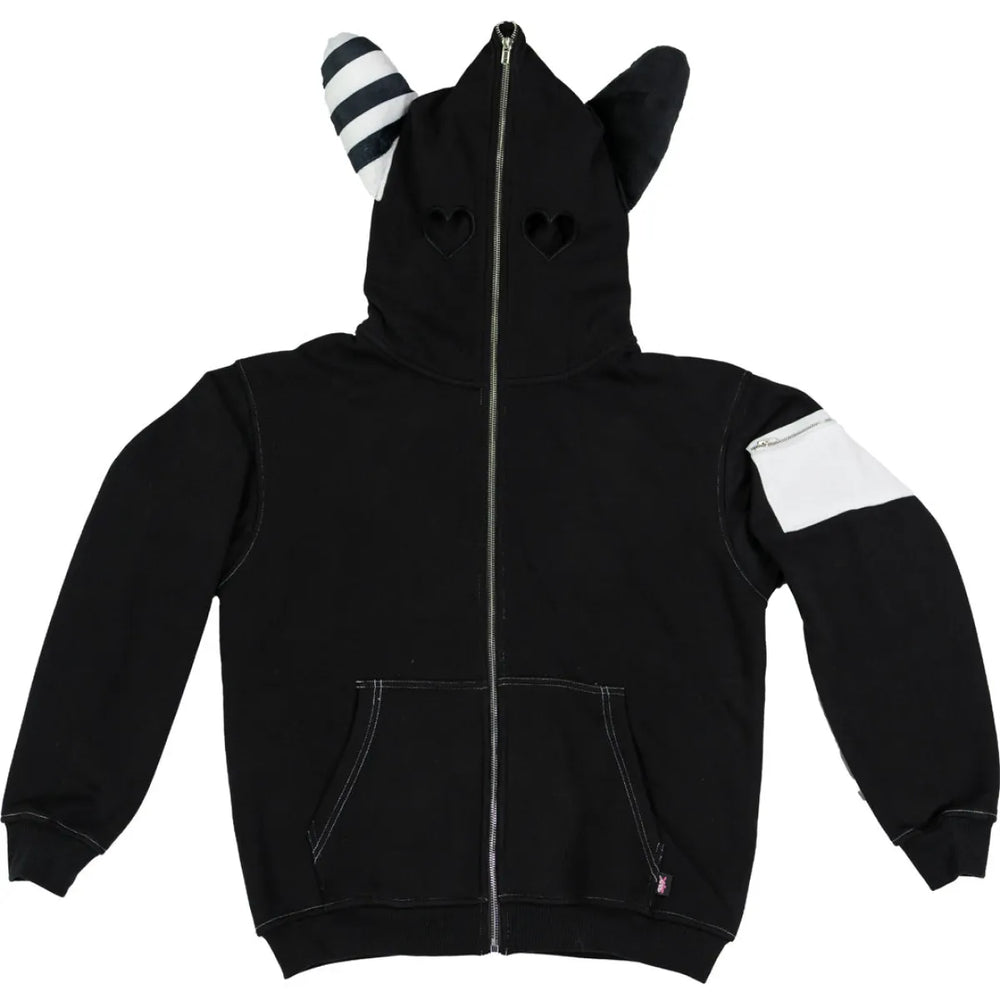 Plush Ear Bunny Hoodie – Black - Hoodies & Sweatshirts - 1