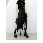 Black Irregular Hem Gothic Punk Skirt – Buckle Straps & Studded Details - Bottoms - Skirts - 6