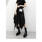 Black Irregular Hem Gothic Punk Skirt – Buckle Straps & Studded Details - Bottoms - Skirts - 1