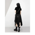 Black Irregular Hem Gothic Punk Skirt – Buckle Straps & Studded Details - Bottoms - Skirts - 4