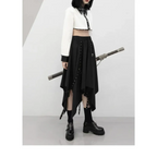 Black Irregular Hem Gothic Punk Skirt – Buckle Straps & Studded Details - Bottoms - Skirts - 3