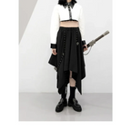 Black Irregular Hem Gothic Punk Skirt – Buckle Straps & Studded Details - Bottoms - Skirts - 2