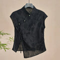 Black Jacquard Cheongsam Top with Asymmetrical Hem - Tops & Tees - Blouse - 7