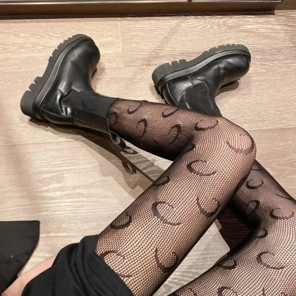 Black Lolita Fishnet Body High Socks - Socks & Hosiery - 8