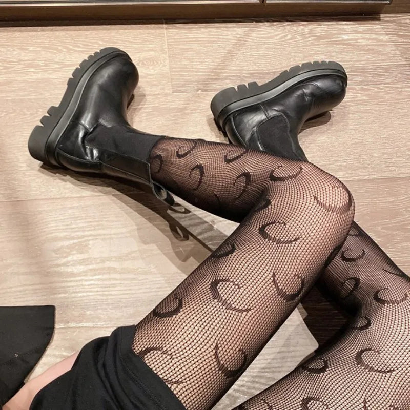 Black Lolita Fishnet Body High Socks - K-10 / one size - Socks & Hosiery - Socks - 8 - 2024