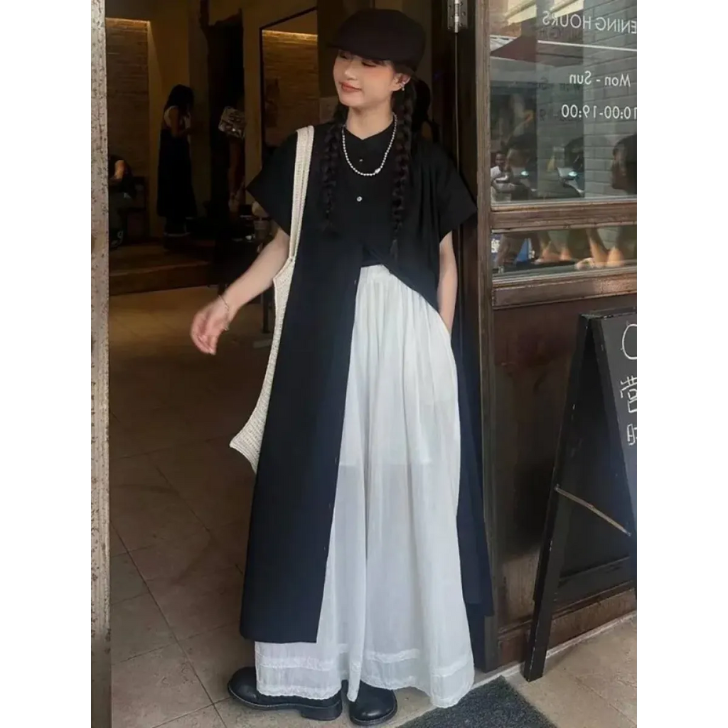 Black Oversized Kimono Shirt Dress – Gothic Casual Summer Style - All Dresses - Short - V-neck - Blouses - 6