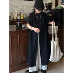 Black Oversized Kimono Shirt Dress – Gothic Casual Summer Style - All Dresses - Short - V-neck - Blouses - 2