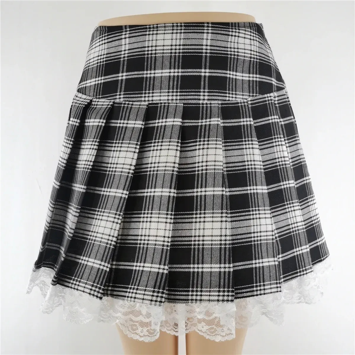 Red Black Plaid Lace Gothic Punk Skirt – Pleated Y2K Harajuku Style - Bottoms - Skirts - 3