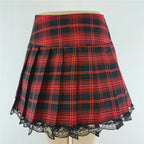 Red Black Plaid Lace Gothic Punk Skirt – Pleated Y2K Harajuku Style - Bottoms - Skirts - 5