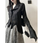 Black Pleated Gothic Harajuku Blouse – Button-Up Long Sleeve - Tops & Tees - Long - Shirt - Blouses - 3