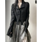 Black Pleated Gothic Harajuku Blouse – Button-Up Long Sleeve - Tops & Tees - Long - Shirt - Blouses - 2