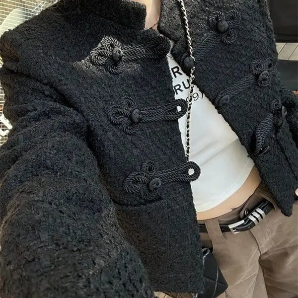 Black Qi Lolita Knit Cardigan – Neo-Chinese Y2K Long Sleeve Coat - Women’s Clothing & Accessories - Long - Cardigans - 1