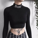 ’Blessed’ Goth Crop Top - T-Shirts - Long - Round - 8