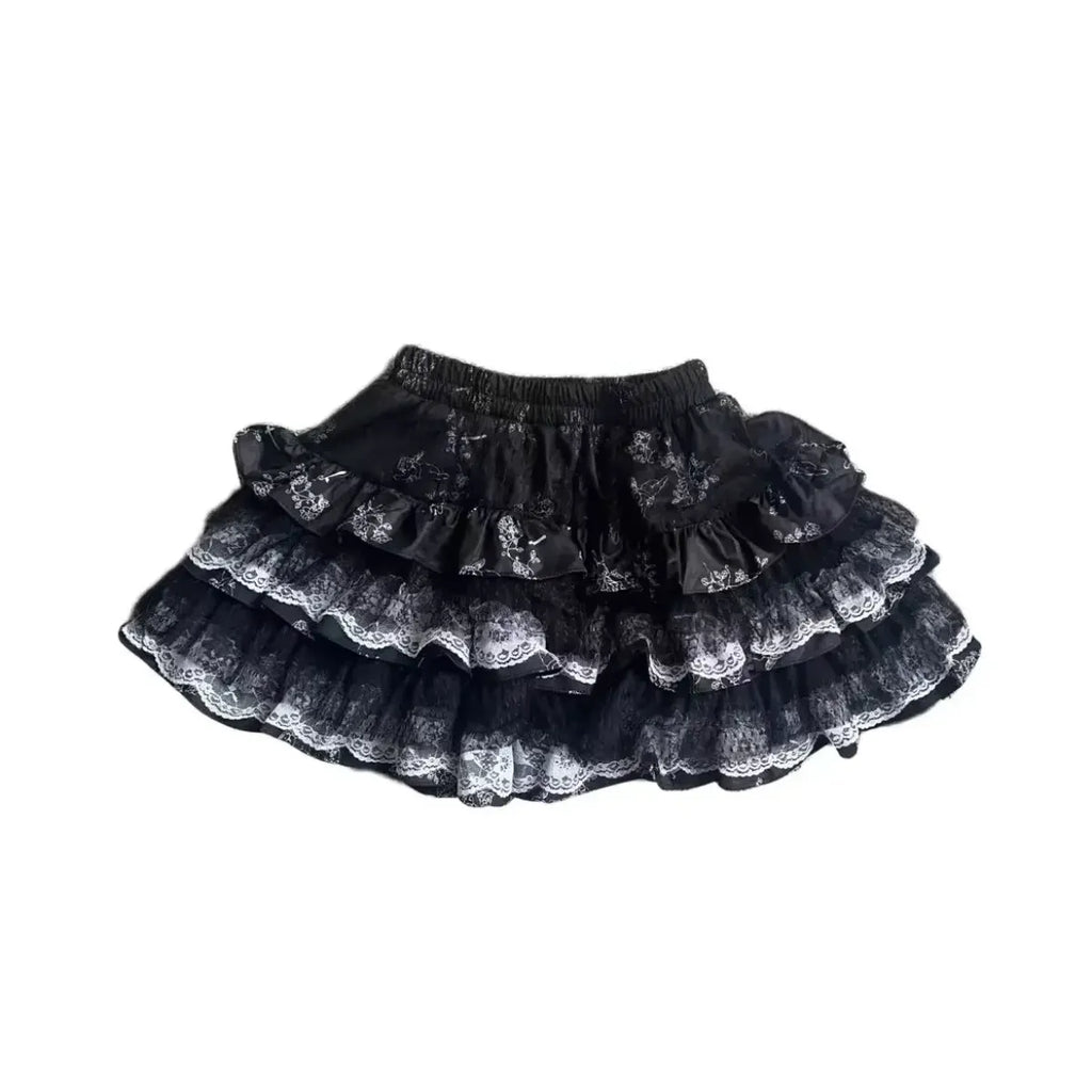 Y2K Punk Lace Mini Skirt – Gothic Layered A-Line Skirt - Bottoms - Short - Skirts - 7