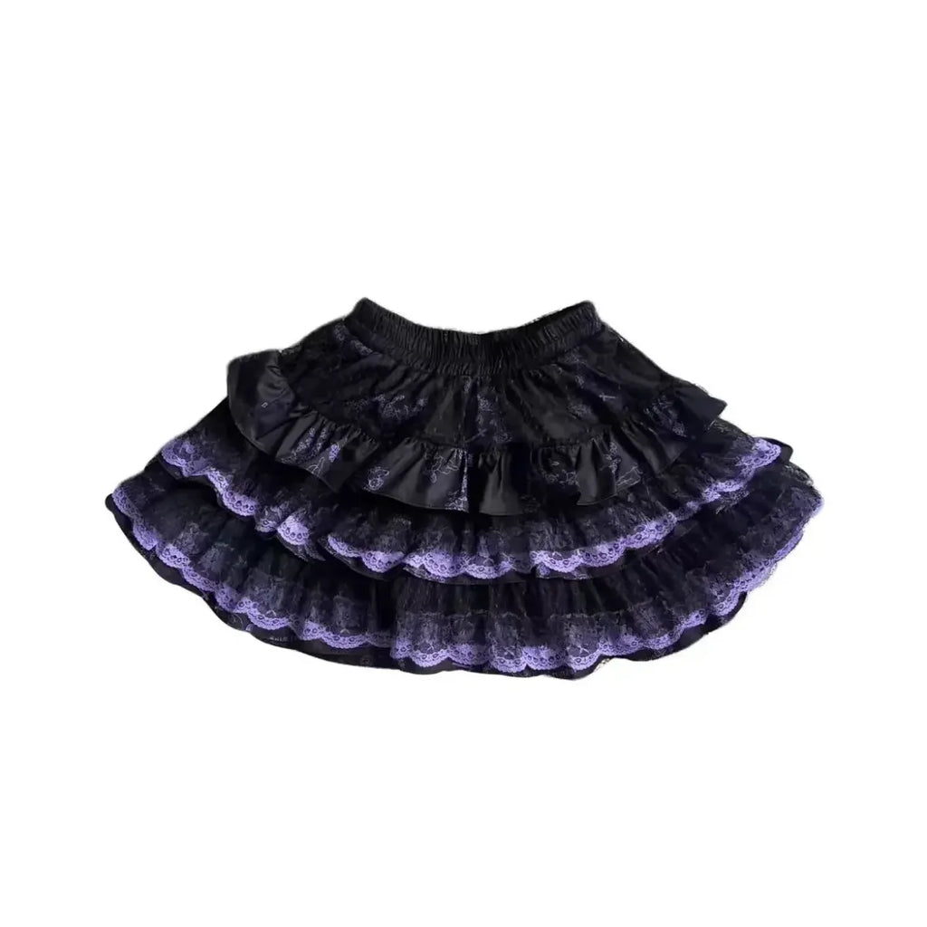 Y2K Punk Lace Mini Skirt – Gothic Layered A-Line Skirt - Bottoms - Short - Skirts - 8
