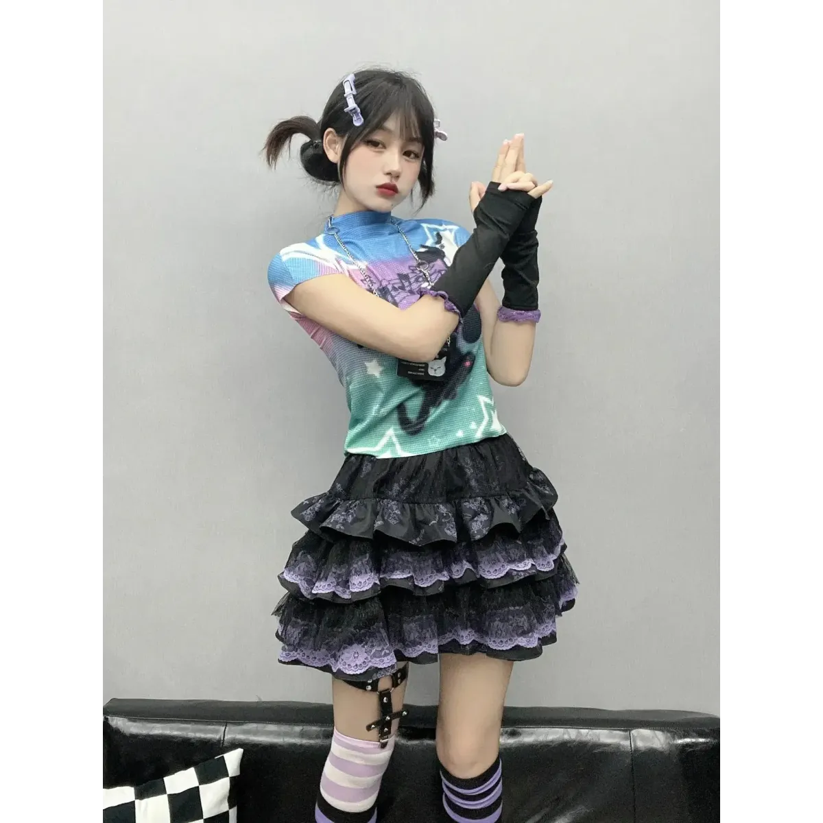 Y2K Punk Lace Mini Skirt – Gothic Layered A-Line Skirt - Bottoms - Short - Skirts - 3