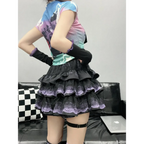 Y2K Punk Lace Mini Skirt – Gothic Layered A-Line Skirt - Bottoms - Short - Skirts - 4