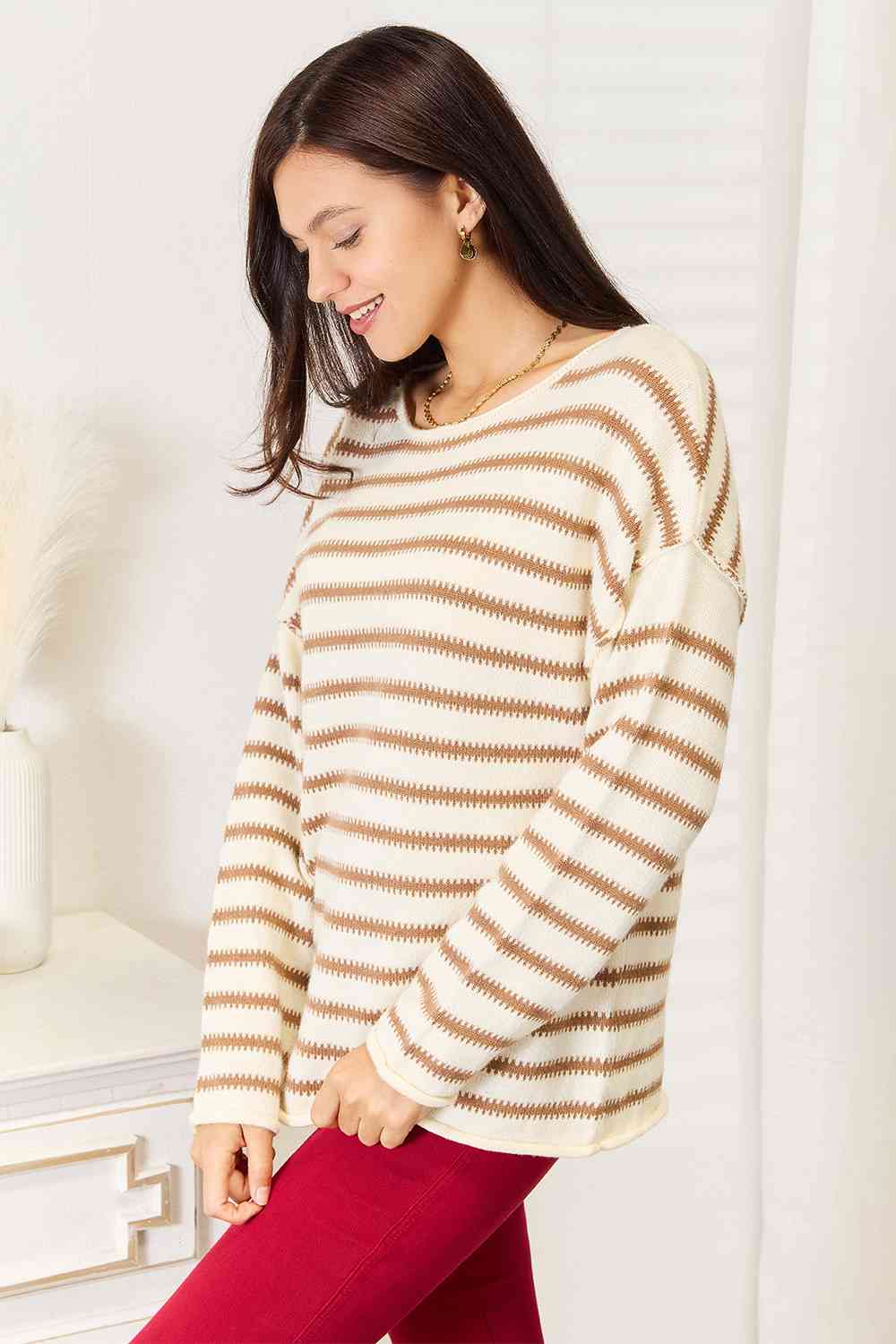 Striped Boat Neck Sweater - Sweaters - Shirts & Tops - 3 - 2024