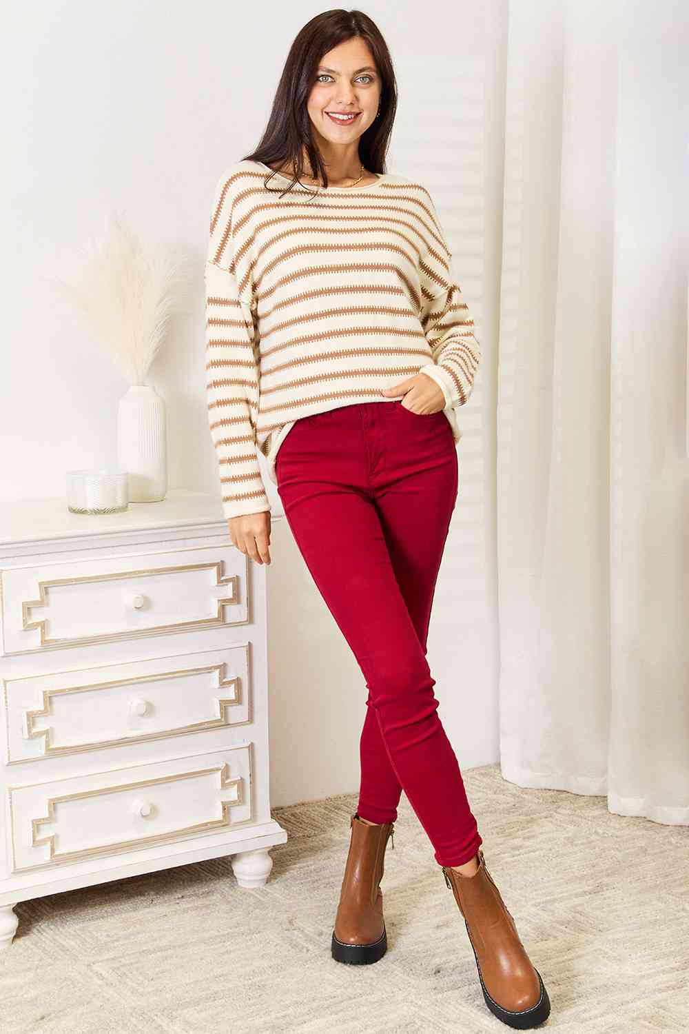 Striped Boat Neck Sweater - Sweaters - Shirts & Tops - 4 - 2024