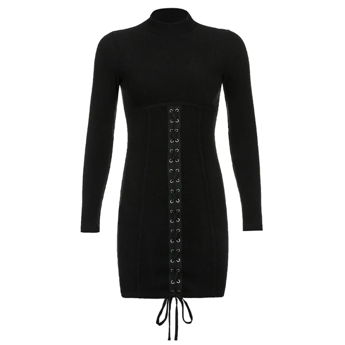 Black Tie Up Dress for Autumn - All Dresses - 4